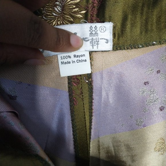 Vintage Olive Floral Embroidered Trousers Women’s Size 6 Side-Zip Rayon - Picture 2 of 9